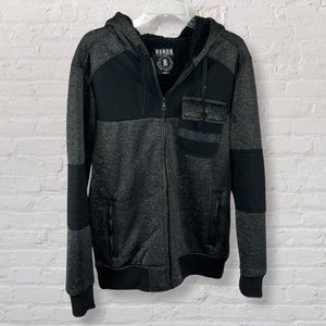 Rerun Sherpa Lined Winter Zip Up Black & Grey Sweatshirt Size Large
